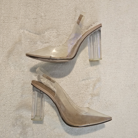 Wild Pair Transparent Slingback Heels Size 9 Neutral Contemporary Office - Picture 3 of 7